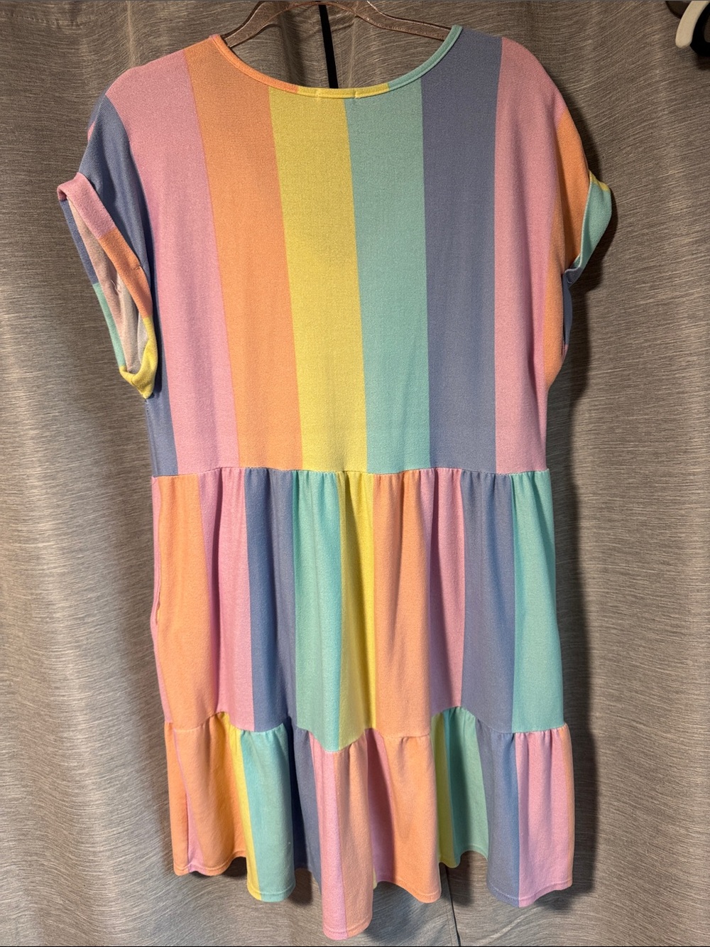 BiBi Pastel Stripe V-Neck Tiered Casual Dress - Picture 4 of 4